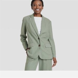 NWT A New Day Women's Linen Spring Blazer in Green